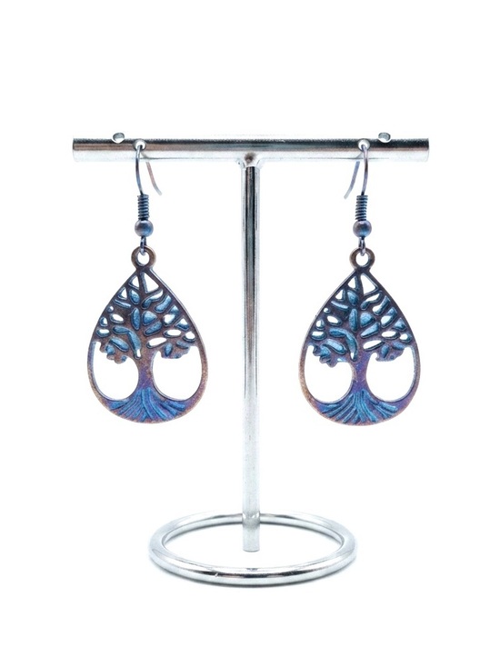 Artisan Jewelry - New Green Patina Bronze Celtic Spiritual Tree of Life Bohemien Dangle Earrings
